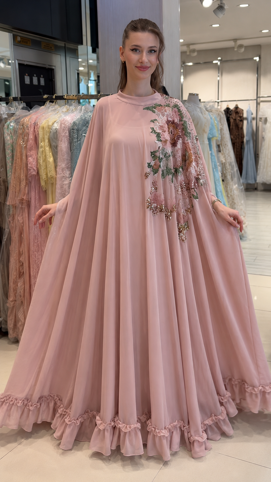 Floral Cape Maxi Dress