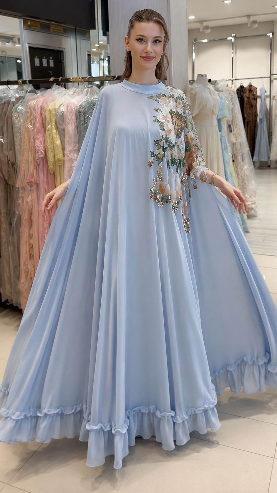 Floral Cape Maxi Dress