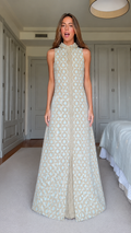 Vintage Mosaic Mock Neck Maxi Dress