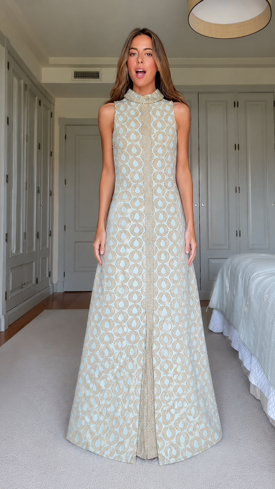 Vintage Mosaic Mock Neck Maxi Dress