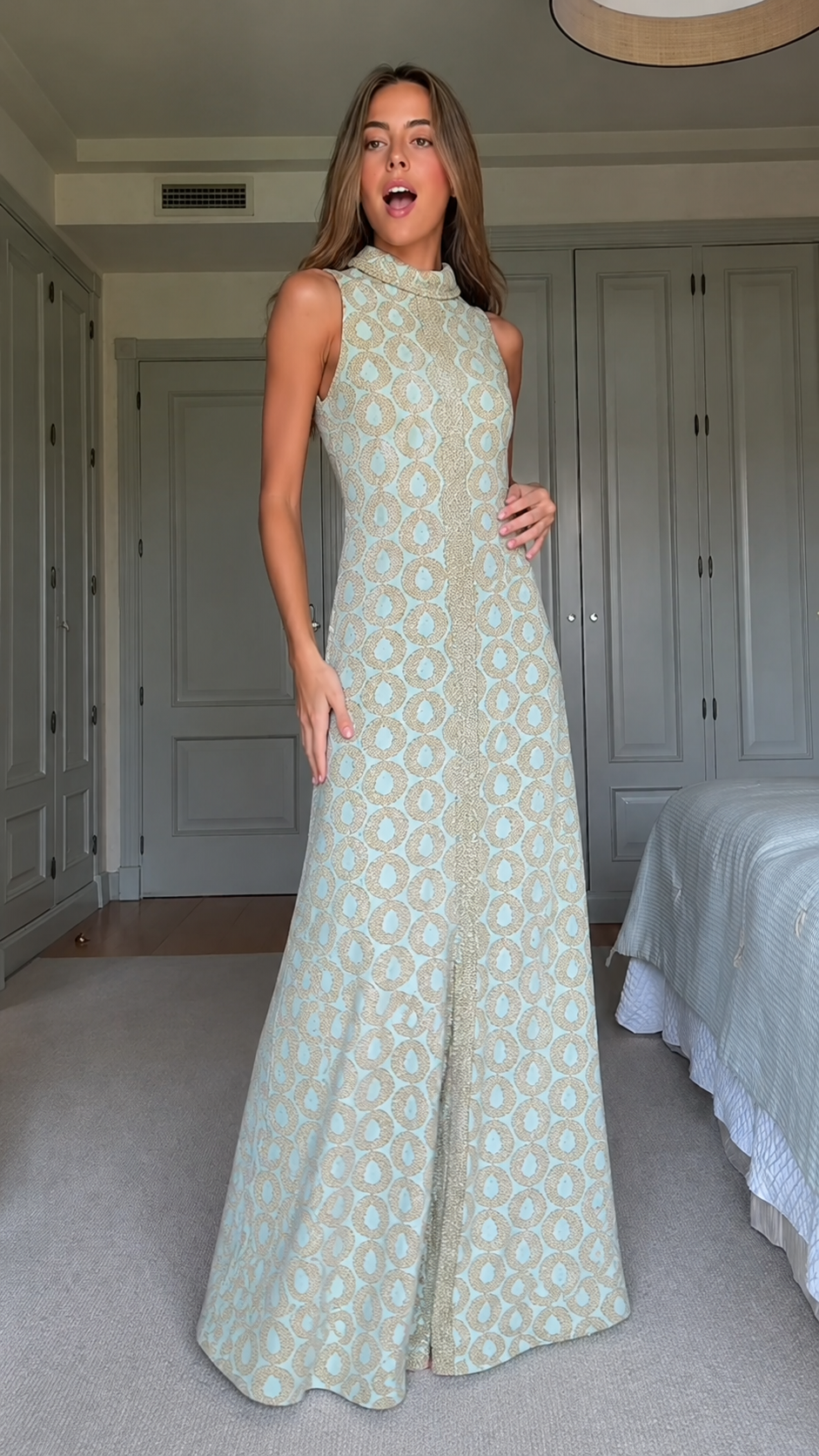Vintage Mosaic Mock Neck Maxi Dress