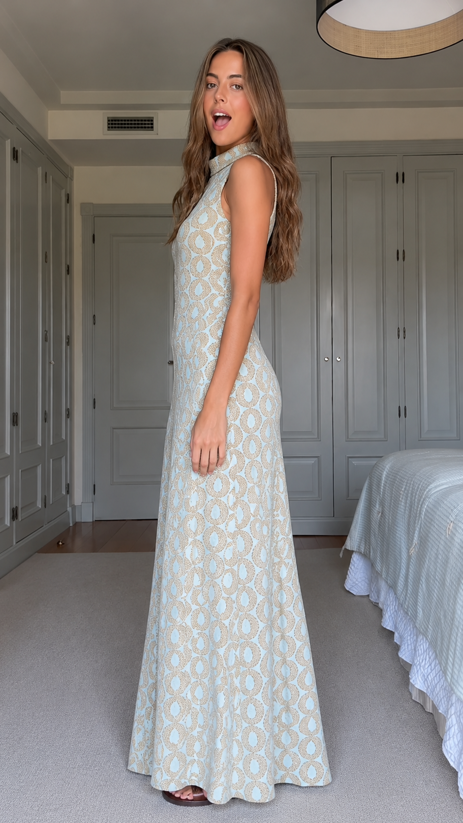 Vintage Mosaic Mock Neck Maxi Dress
