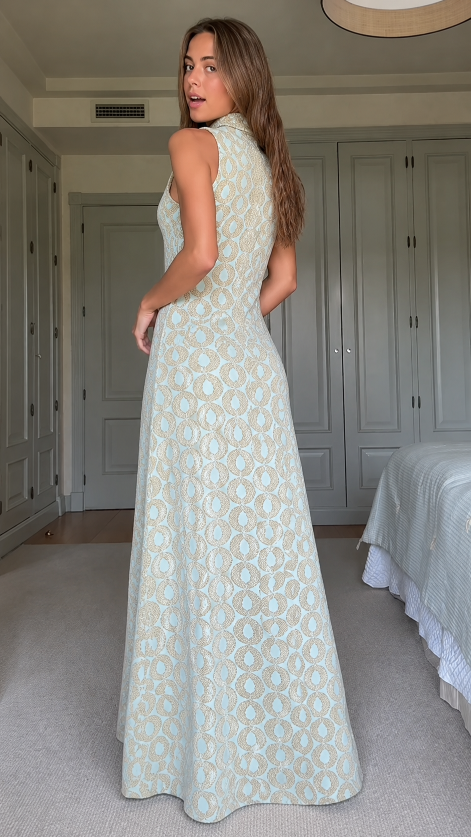 Vintage Mosaic Mock Neck Maxi Dress