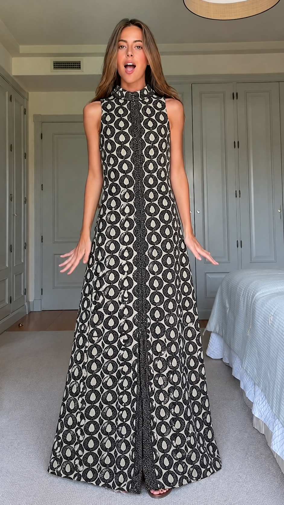 Vintage Mosaic Mock Neck Maxi Dress