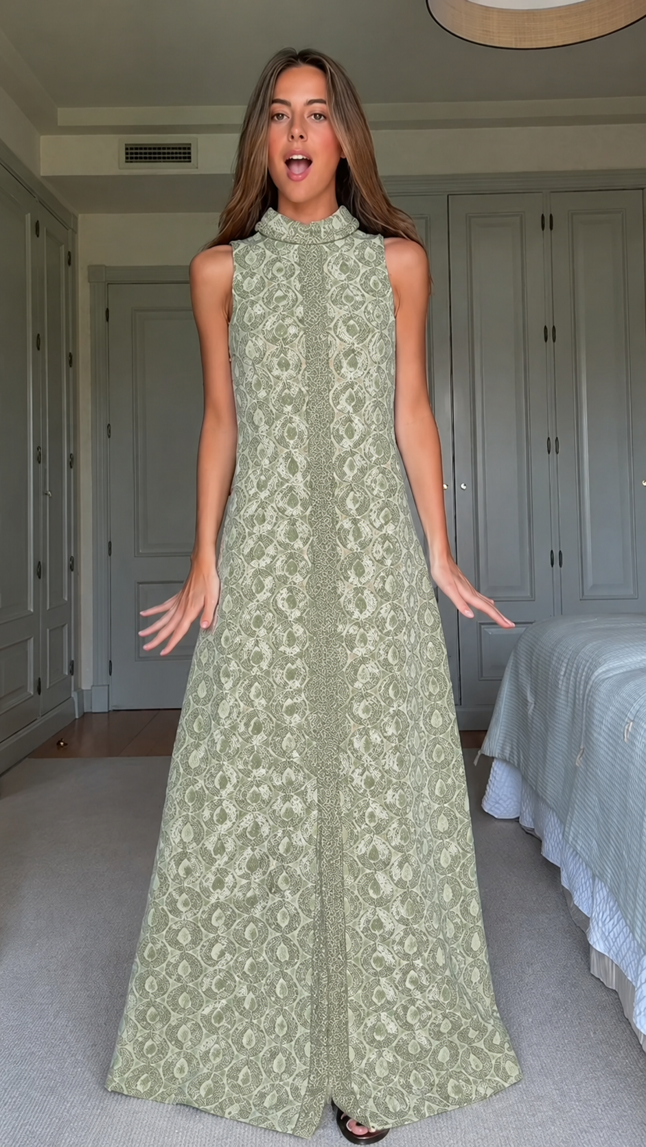 Vintage Mosaic Mock Neck Maxi Dress