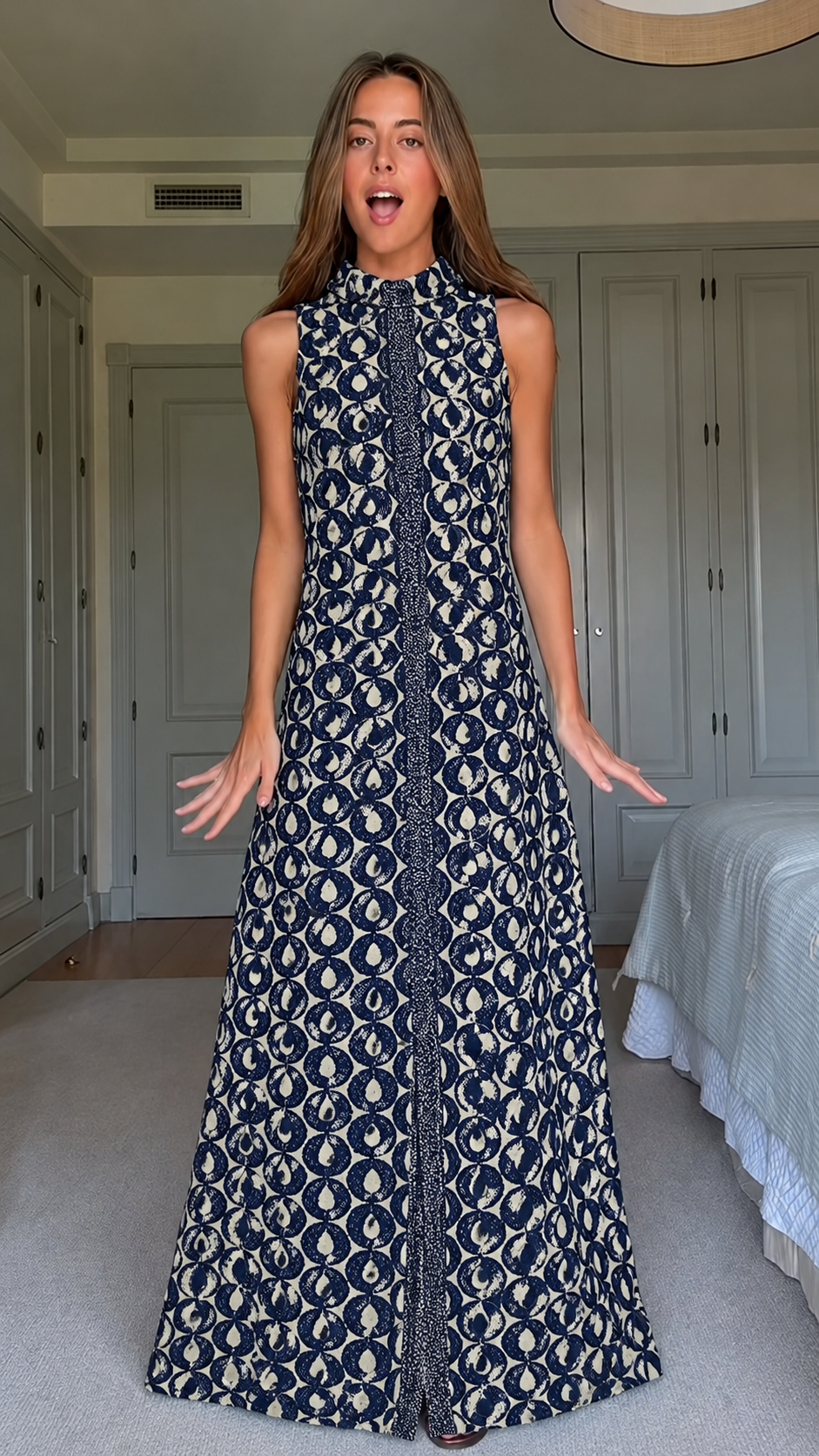 Vintage Mosaic Mock Neck Maxi Dress