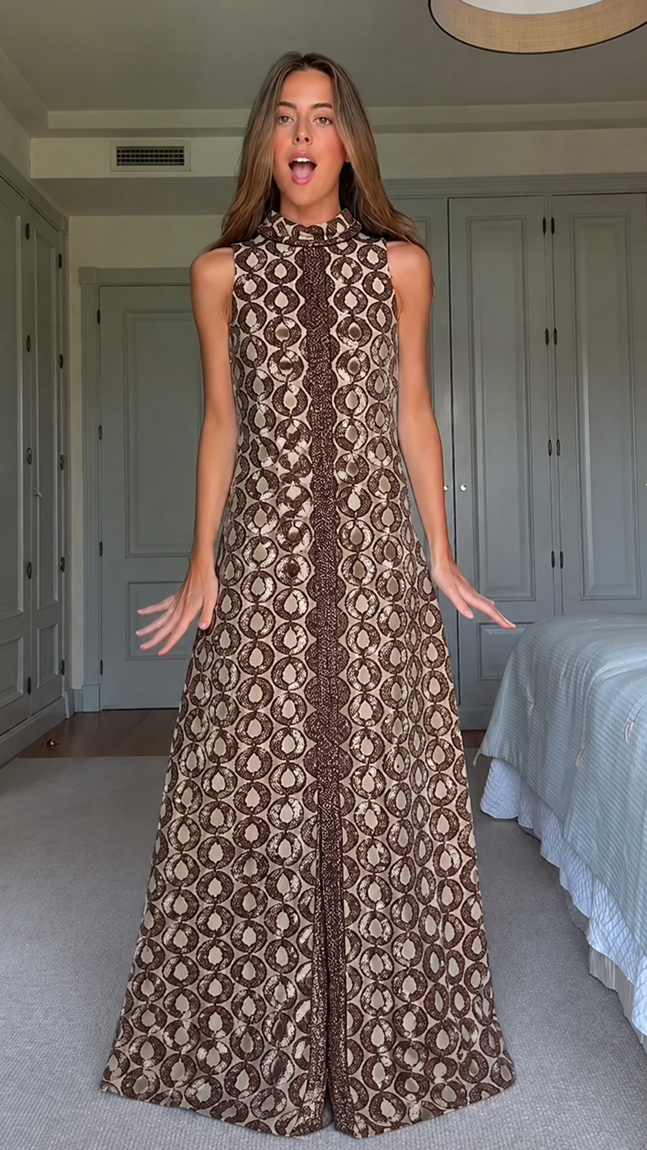 Vintage Mosaic Mock Neck Maxi Dress