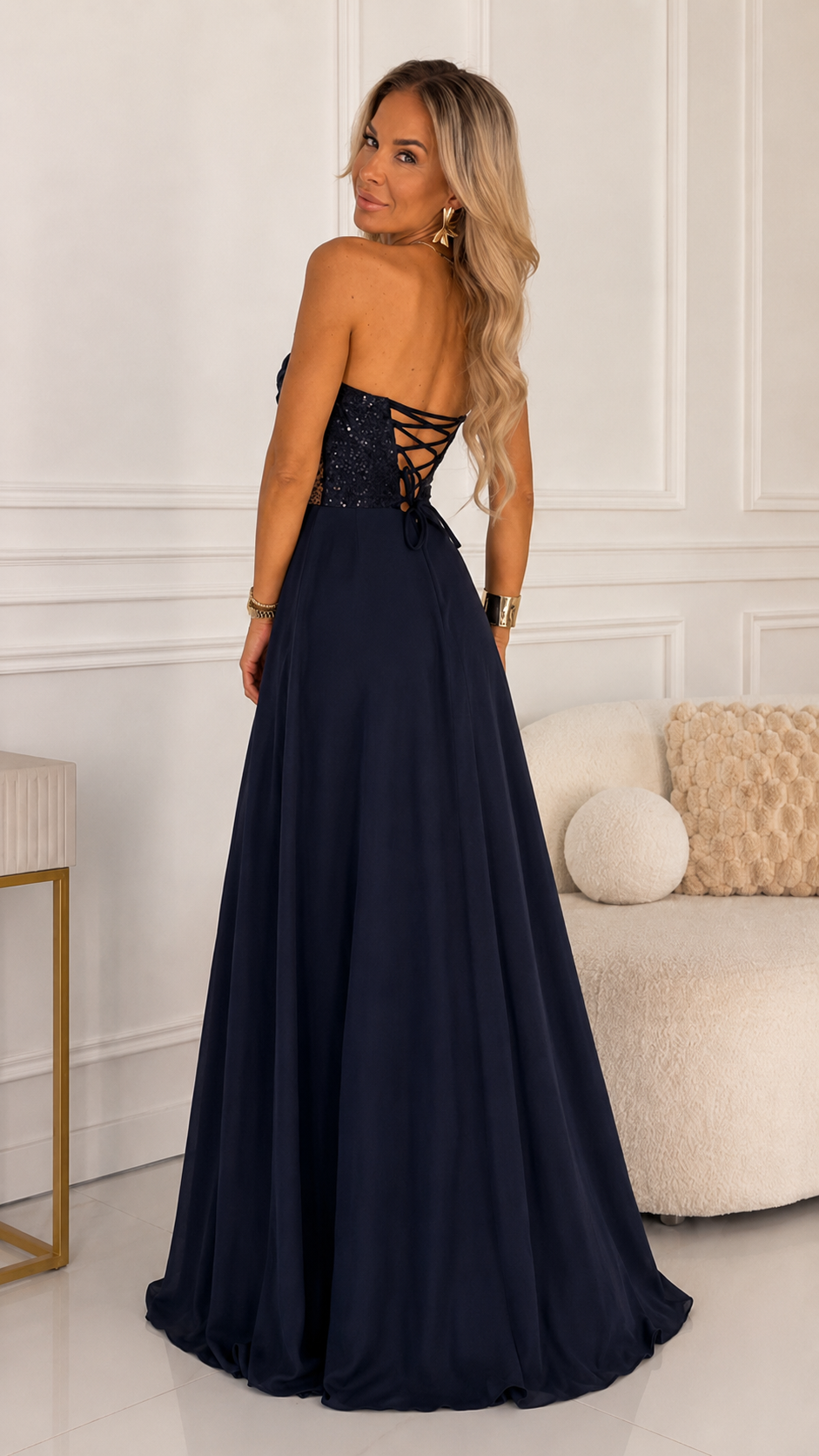 Celeste Midnight Lace Corset Evening Gown