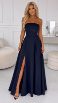 Midnight Elegance Strapless Sequin Slit Gown