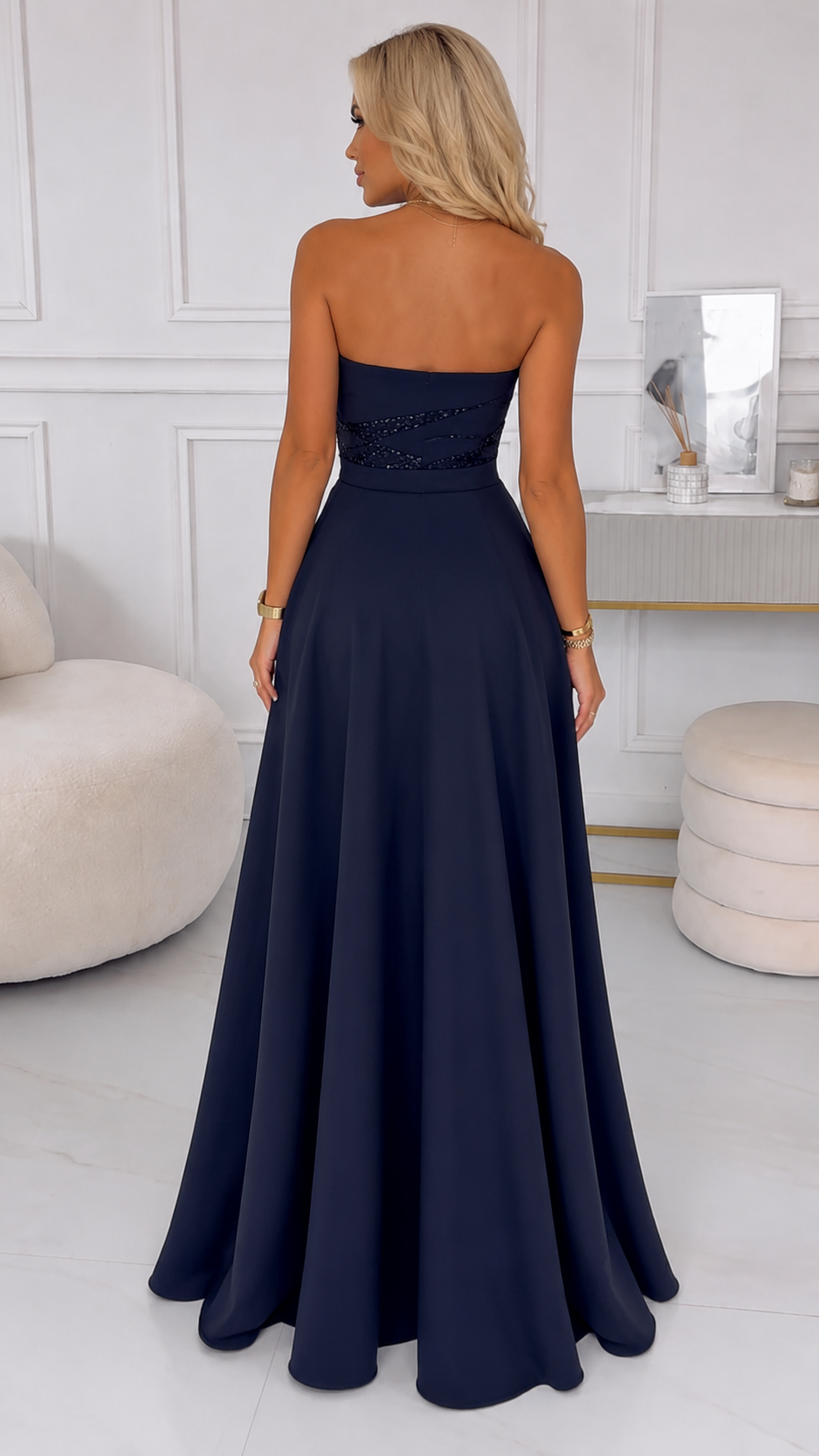 Midnight Elegance Strapless Sequin Slit Gown
