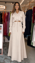 Elegant Utility Crop Shirt & Maxi Skirt Set