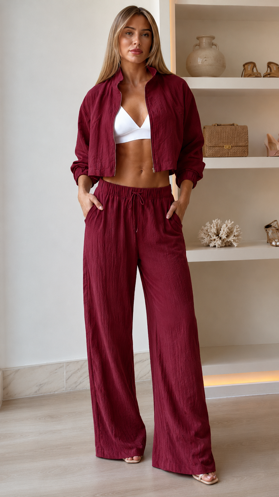 Cropped Jacket & Wide-Leg Pants Set