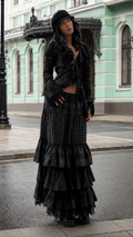 Black Gothic Ruffle Top & Tiered Maxi Skirt Set