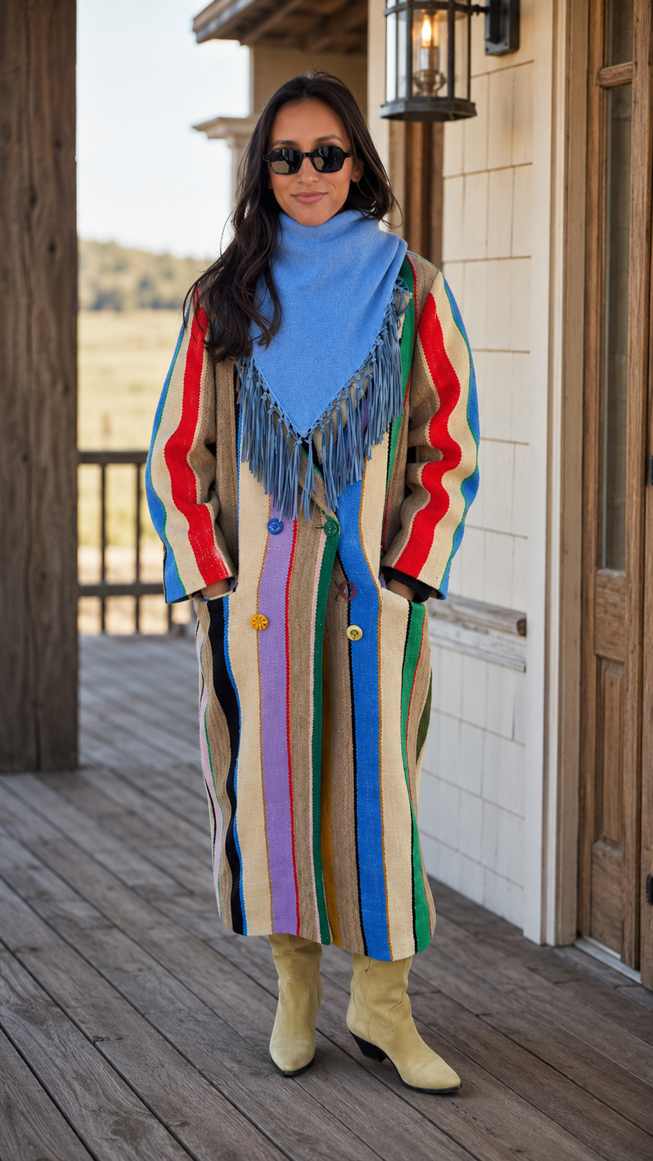 Colorful Striped Western Knit Coat