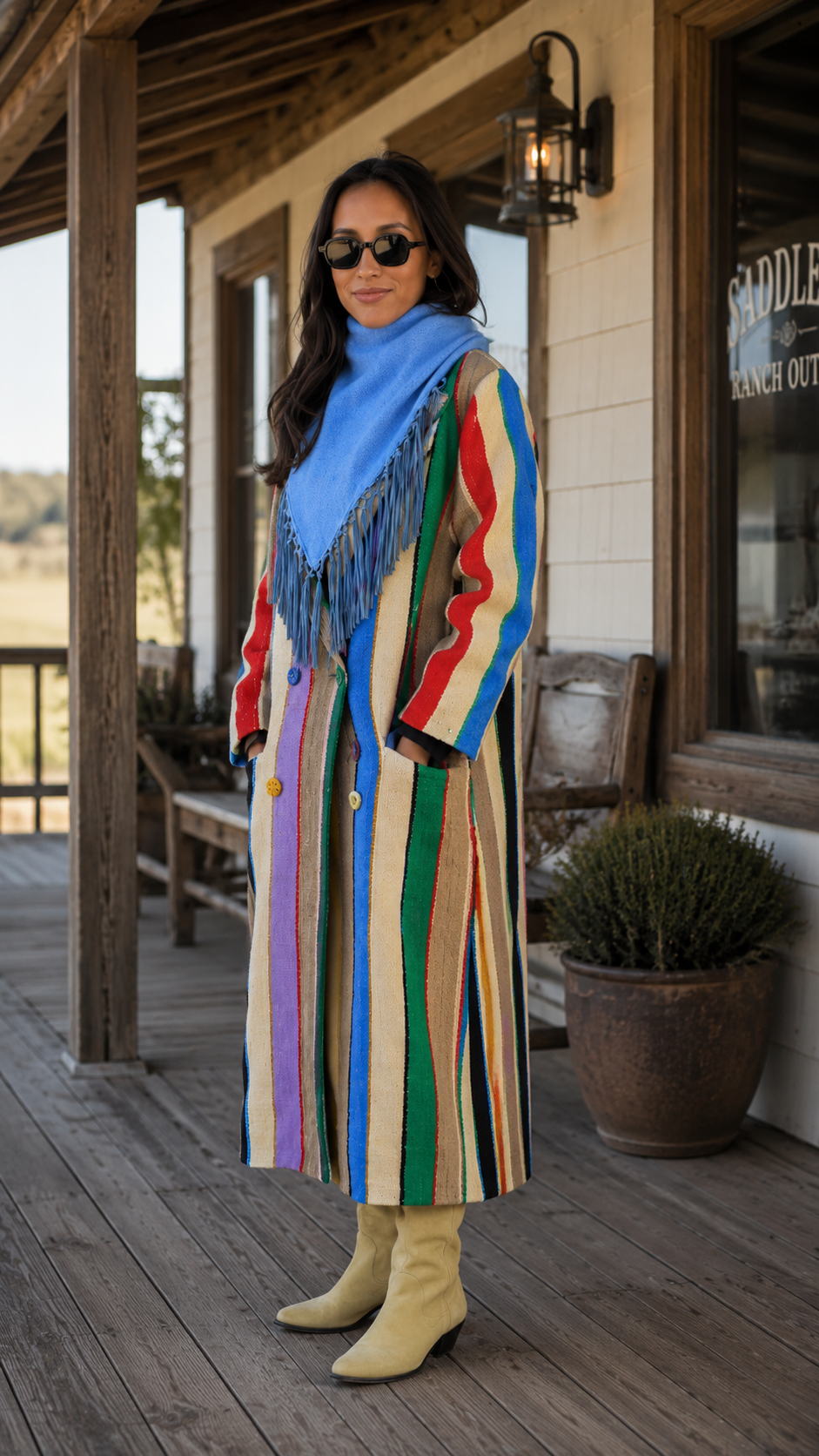 Colorful Striped Western Knit Coat