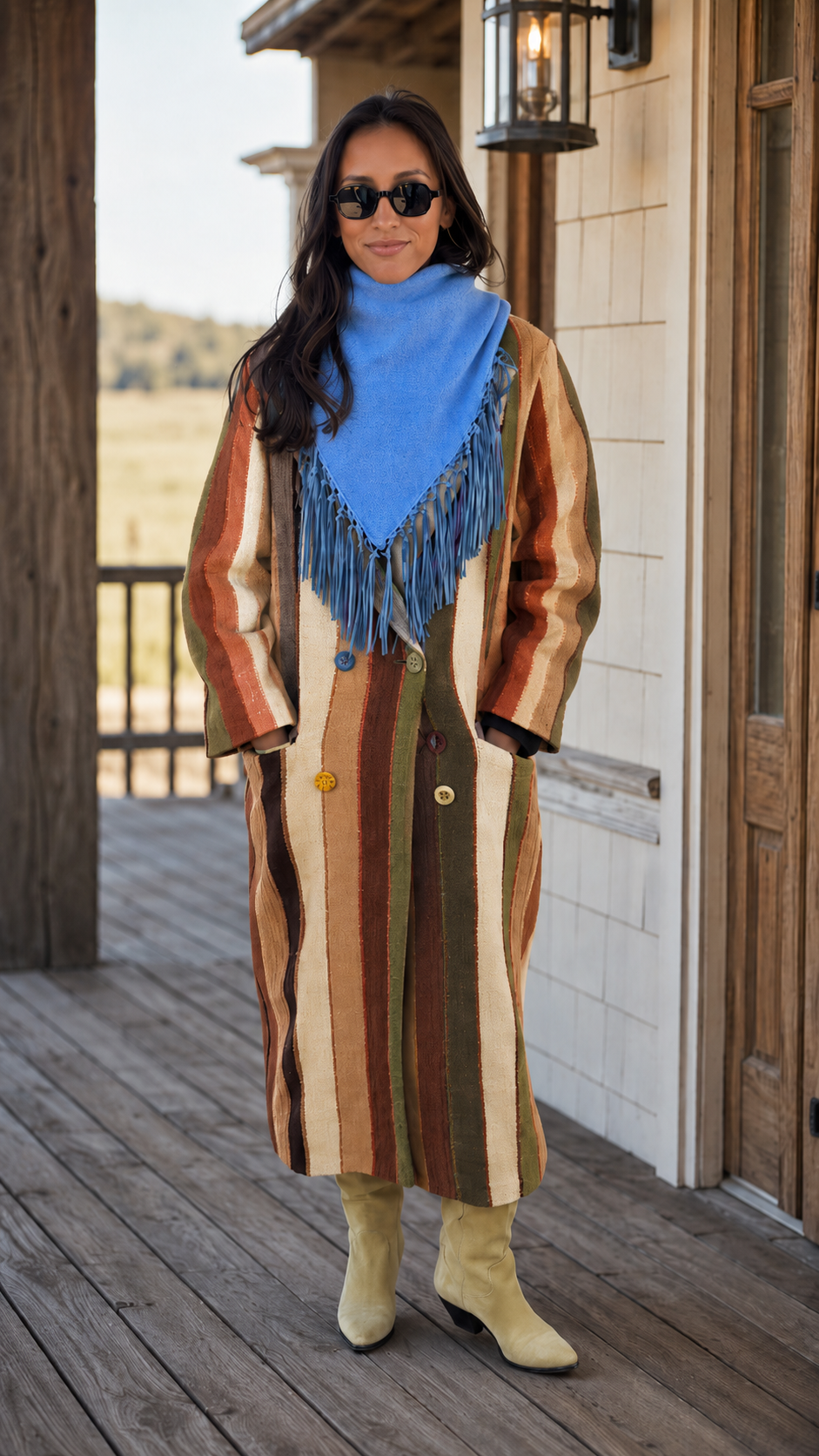 Colorful Striped Western Knit Coat