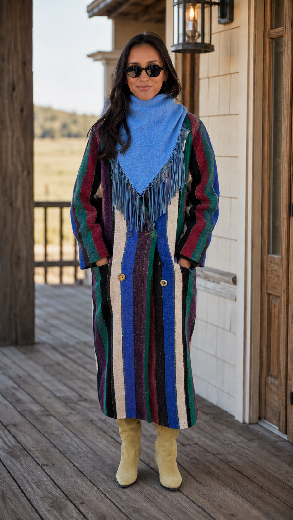 Colorful Striped Western Knit Coat