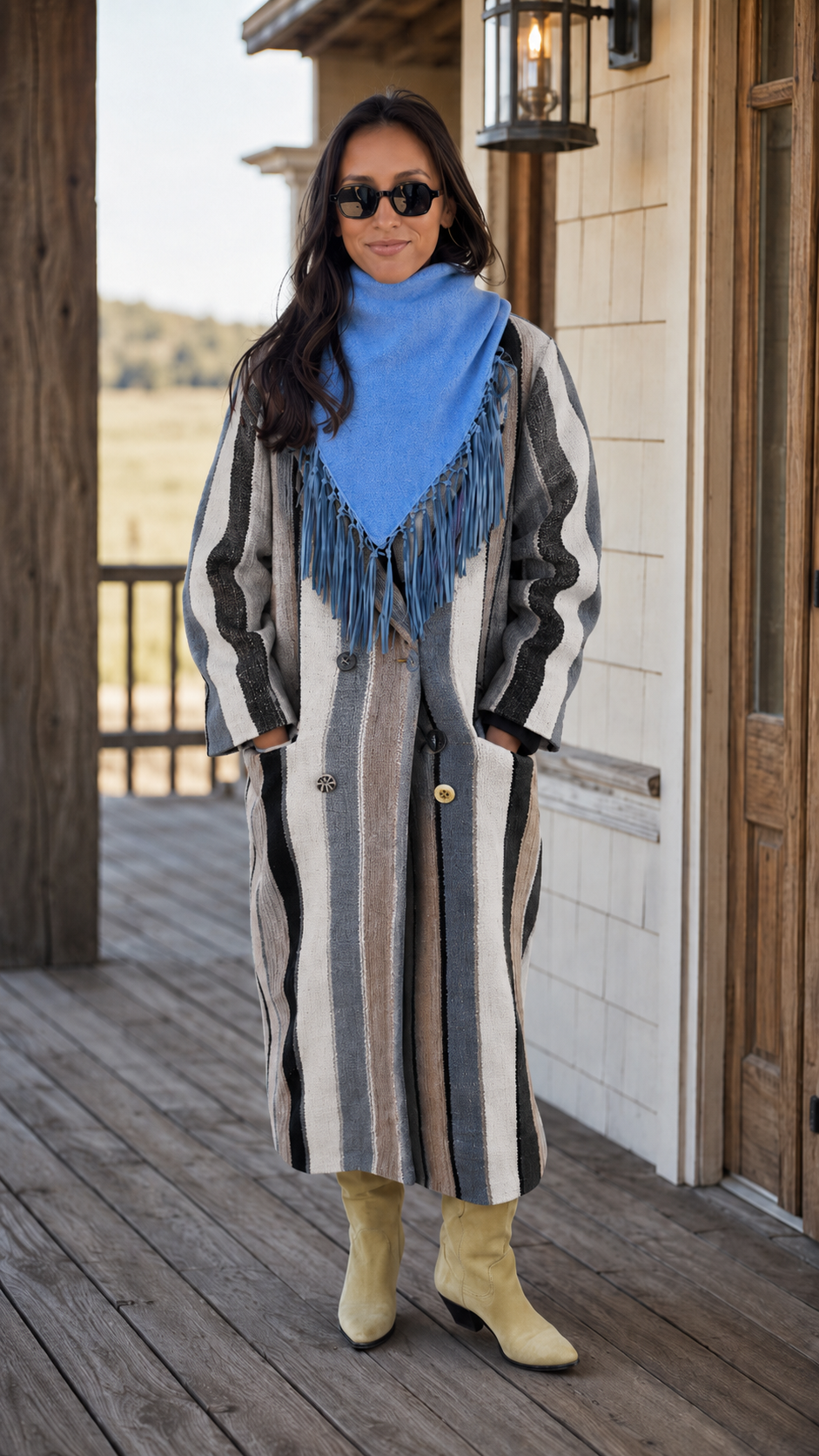 Colorful Striped Western Knit Coat