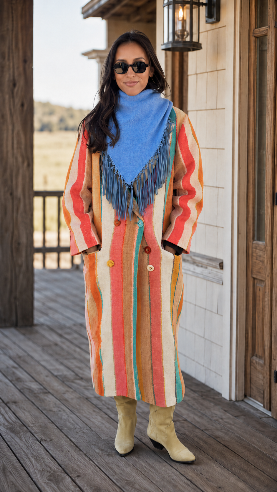 Colorful Striped Western Knit Coat