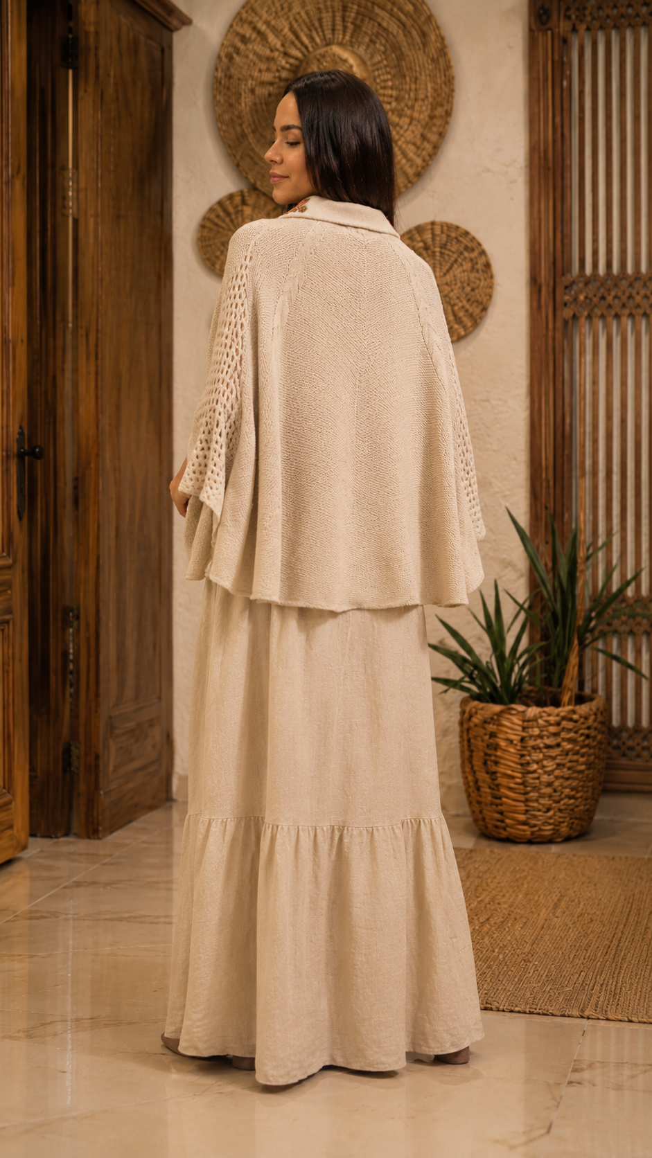 Embroidered Knit Cape & Maxi Skirt Set