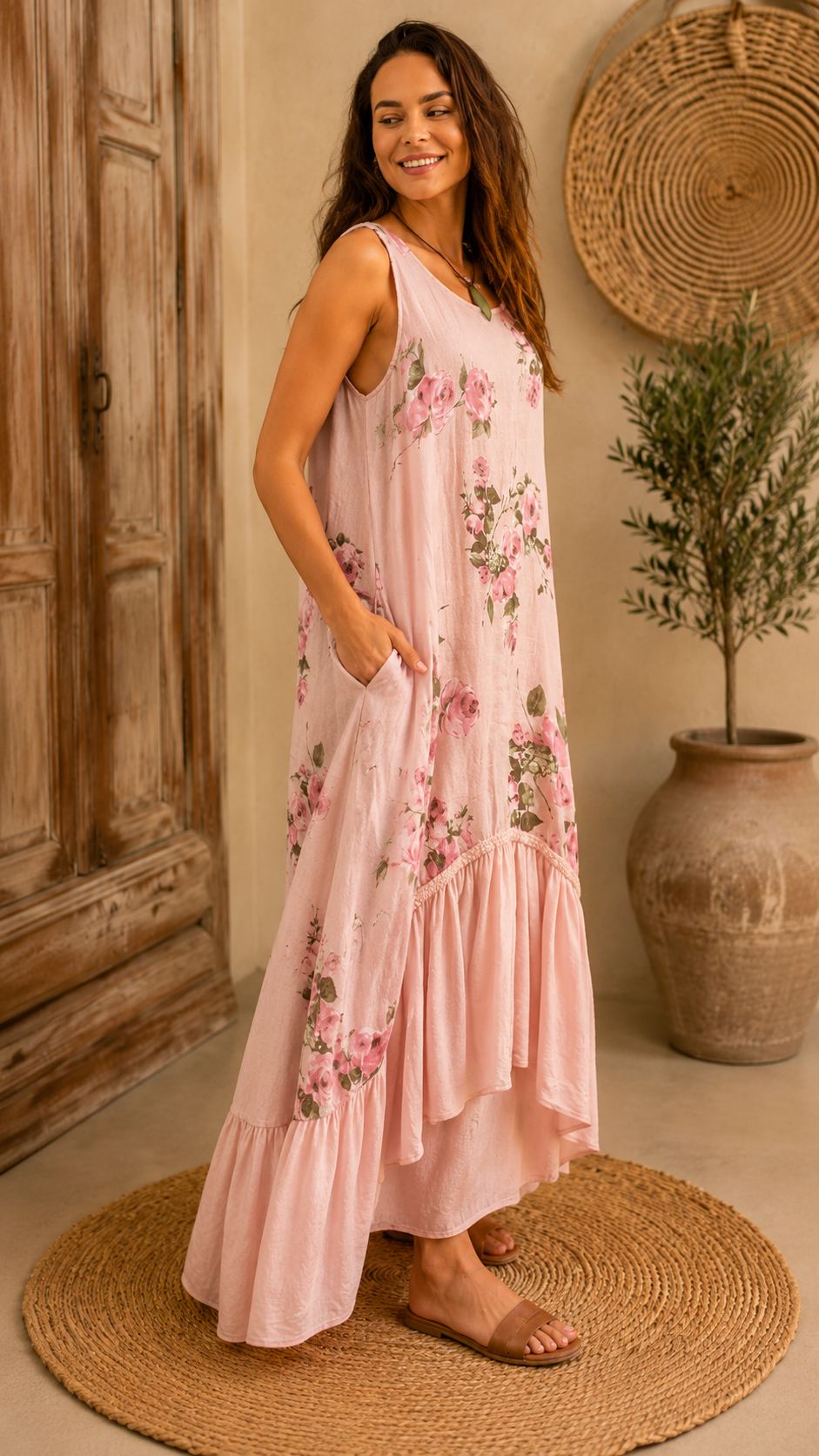 Floral Ruffle Hem Maxi Dress