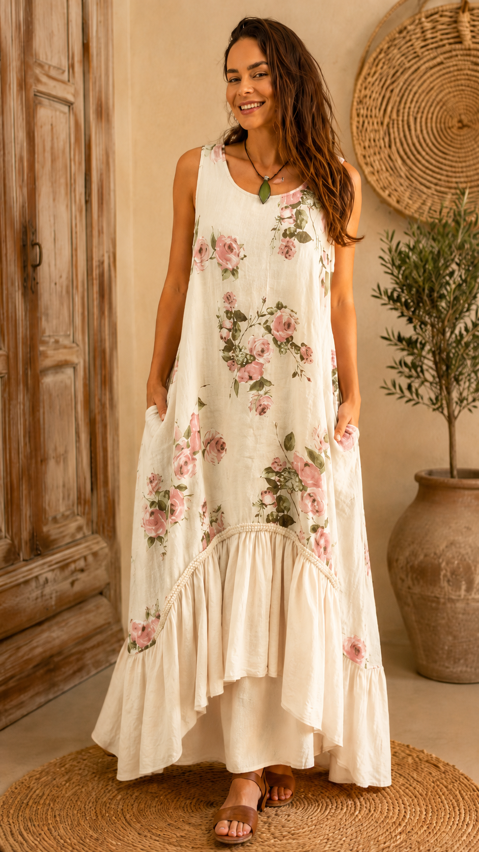 Floral Ruffle Hem Maxi Dress
