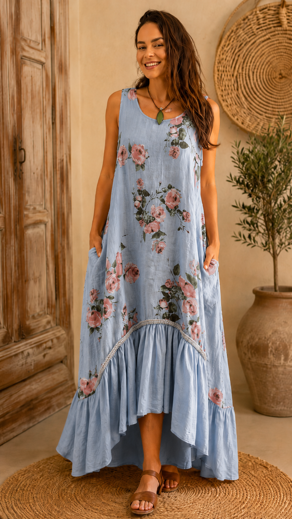 Floral Ruffle Hem Maxi Dress