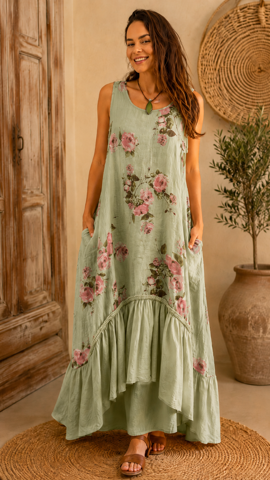 Floral Ruffle Hem Maxi Dress
