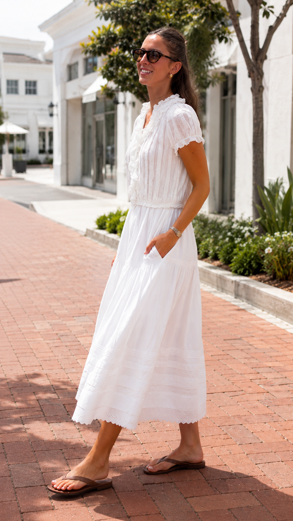 Ruffle Trim Midi Dress