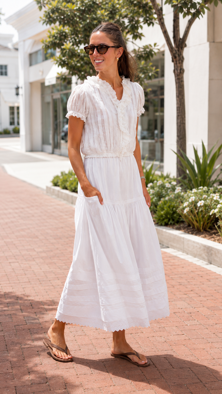 Ruffle Trim Midi Dress