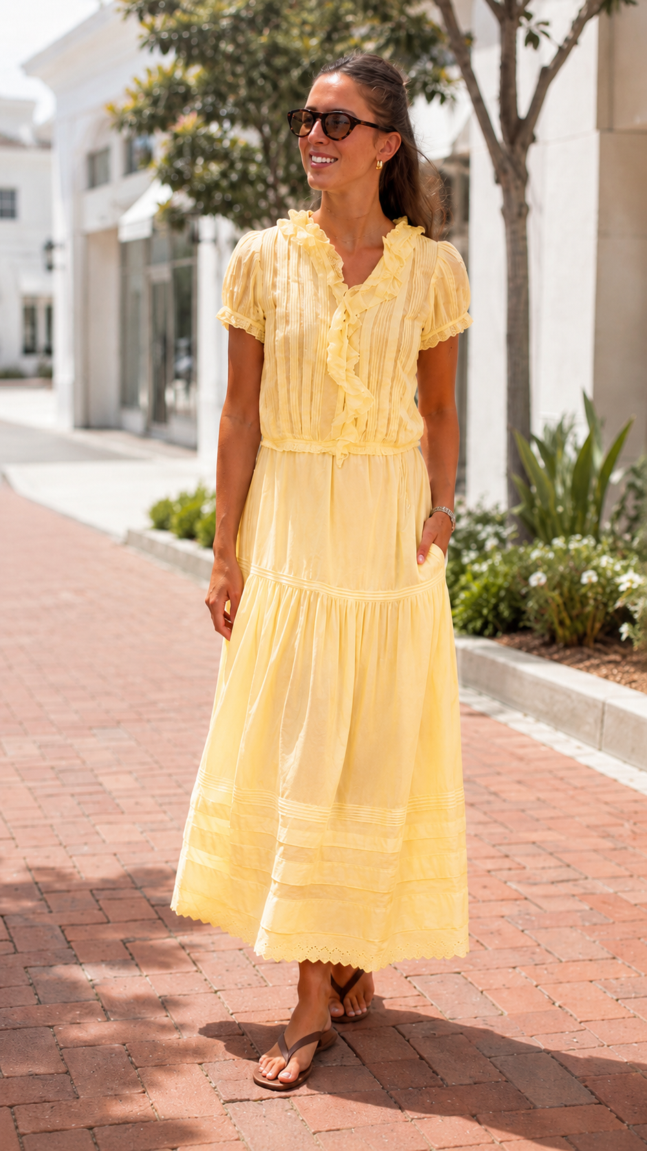 Ruffle Trim Midi Dress