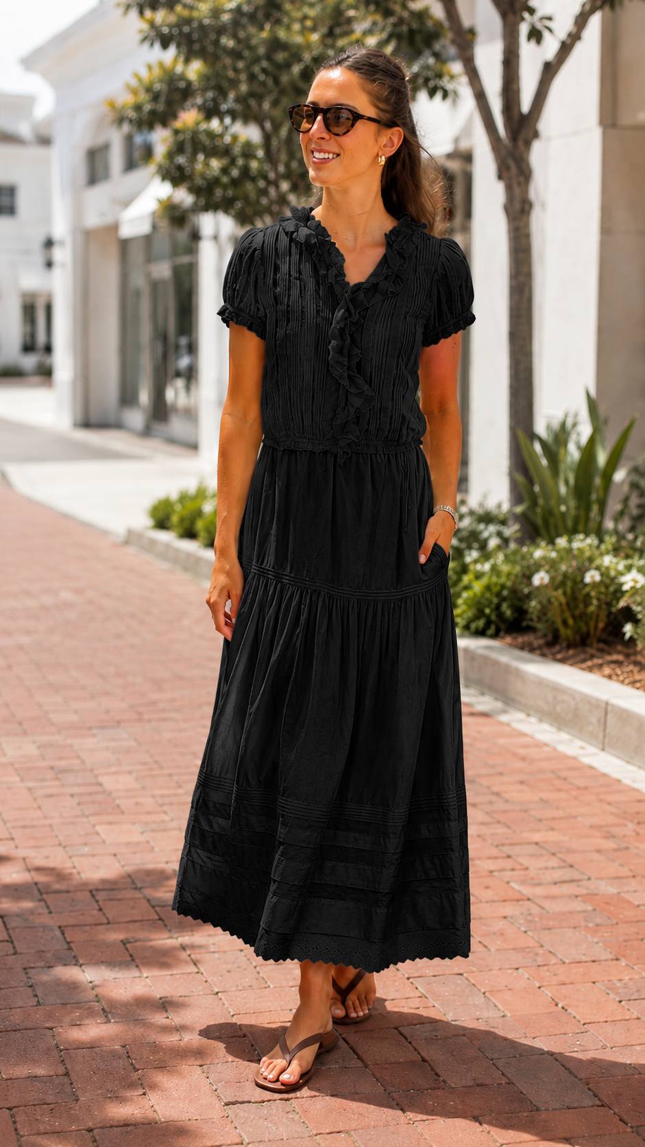 Ruffle Trim Midi Dress