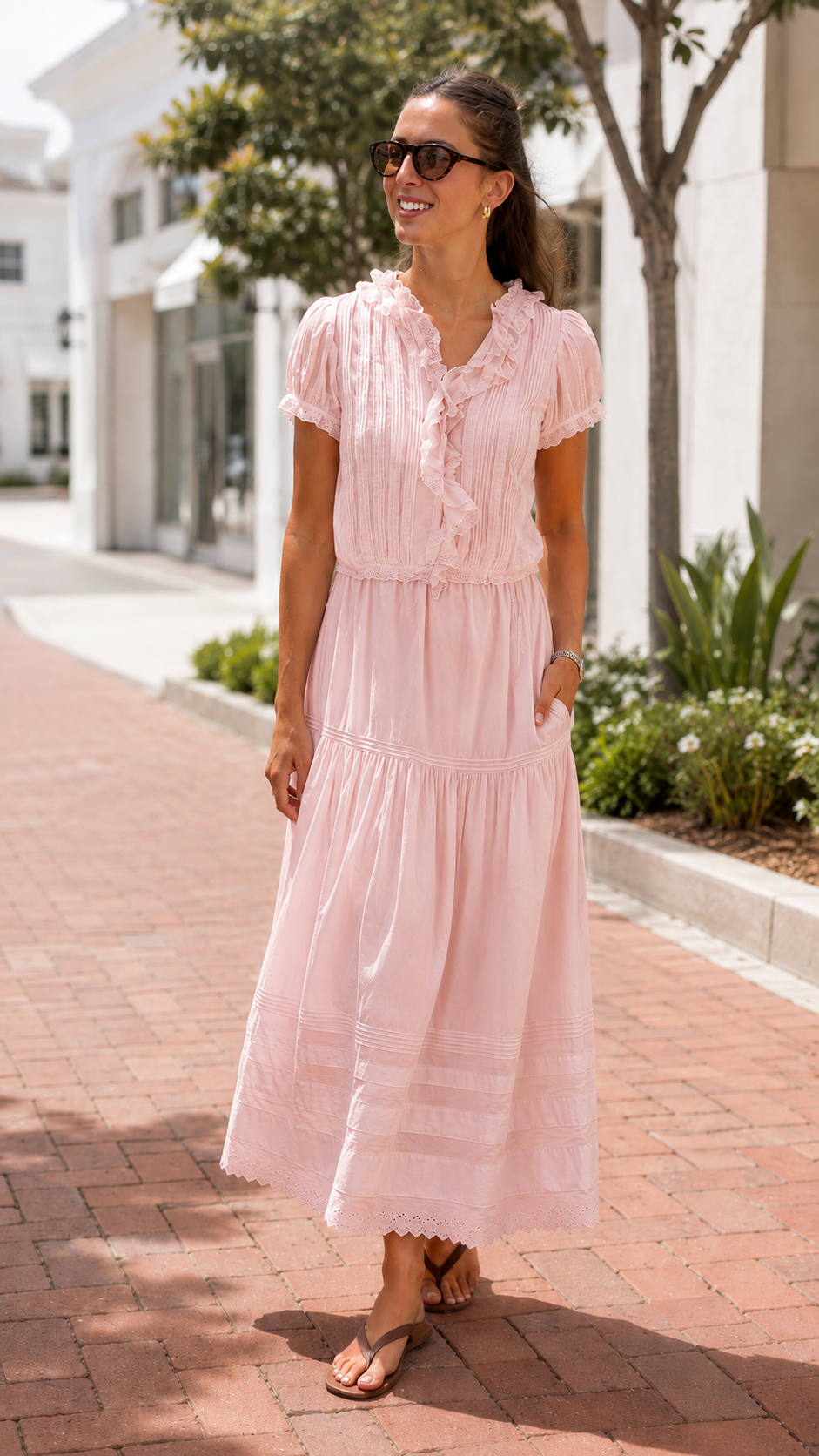 Ruffle Trim Midi Dress