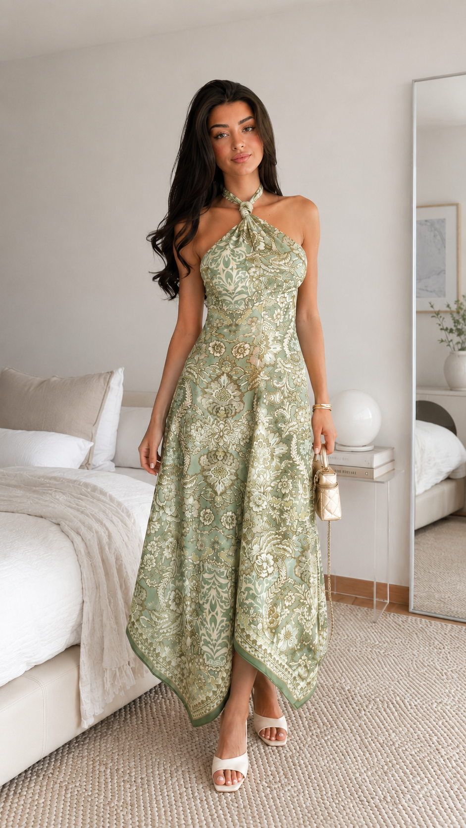 Pastel Paisley Halter Neck Handkerchief Maxi Dress