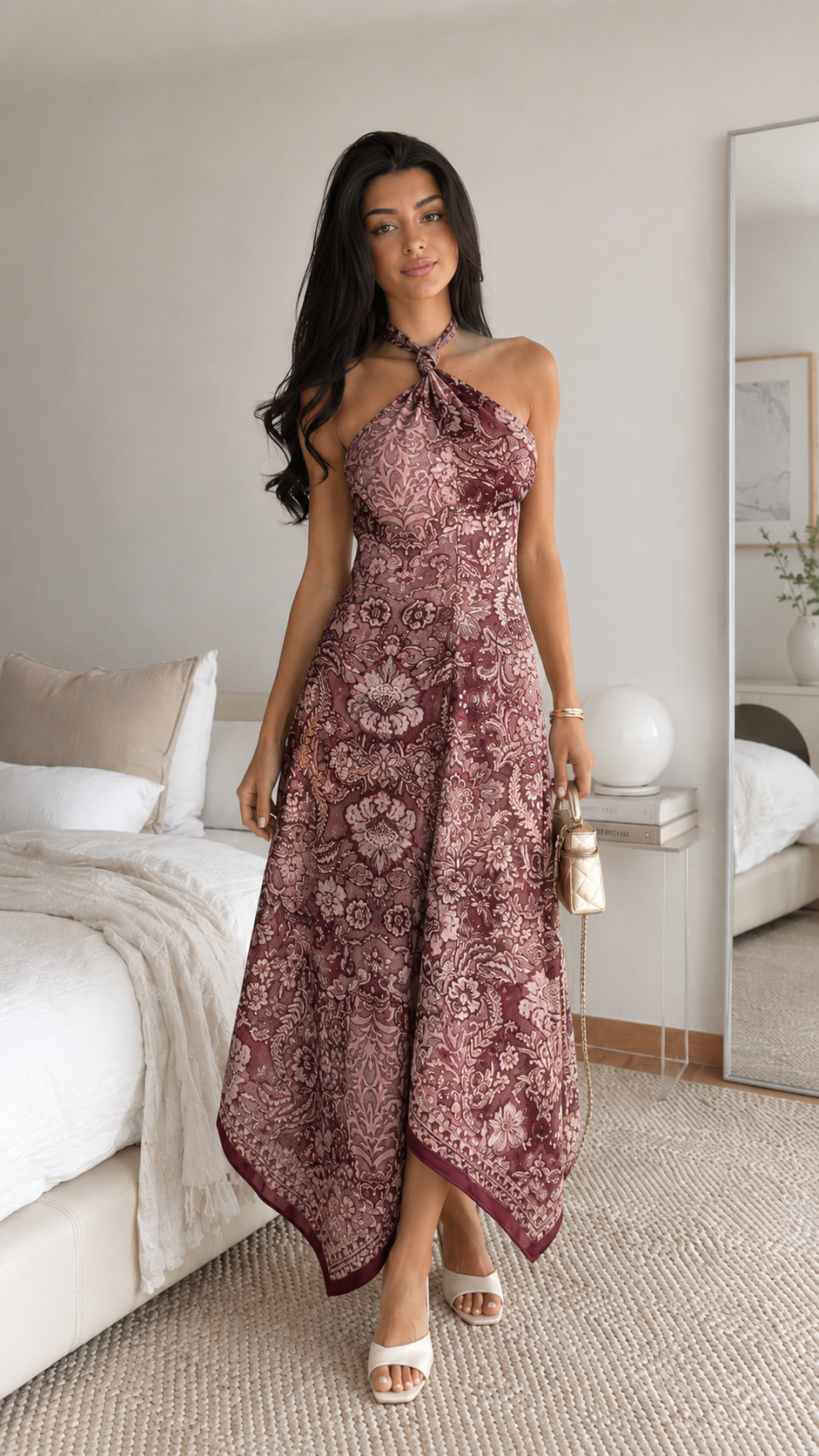 Pastel Paisley Halter Neck Handkerchief Maxi Dress