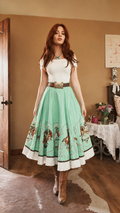 Mint Western Print Off Shoulder Midi Dress