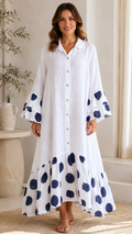 Polka Dot Ruffle Hem Button Maxi Dress