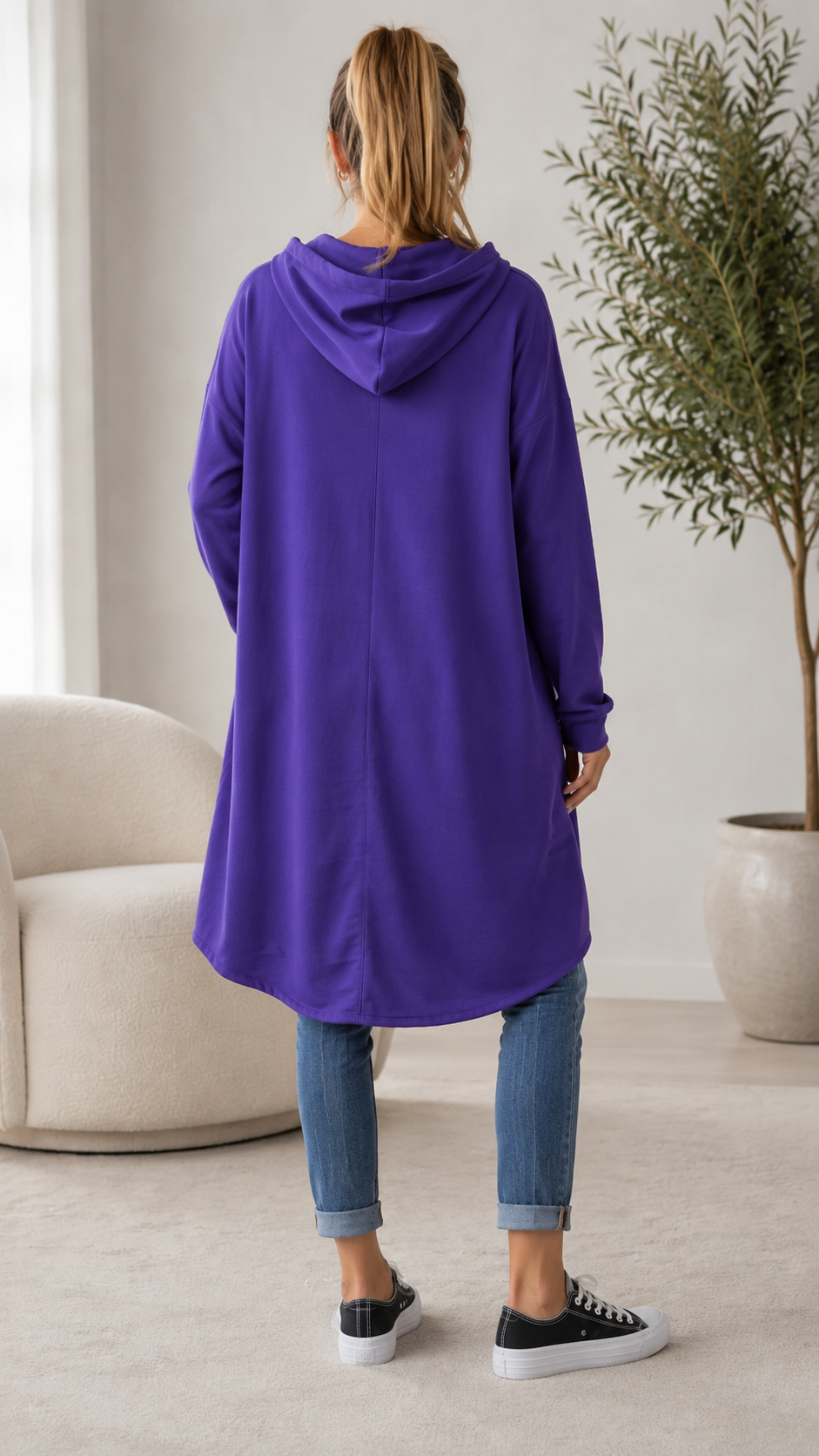 Purple Oversized Hooded High-Low Tunic Sweatshirt