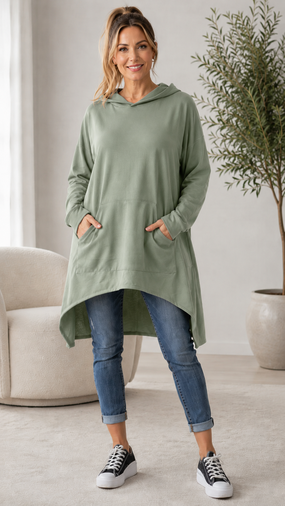Purple Oversized Hooded High-Low Tunic Sweatshirt