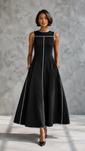 Contrast Trim Midi Dress