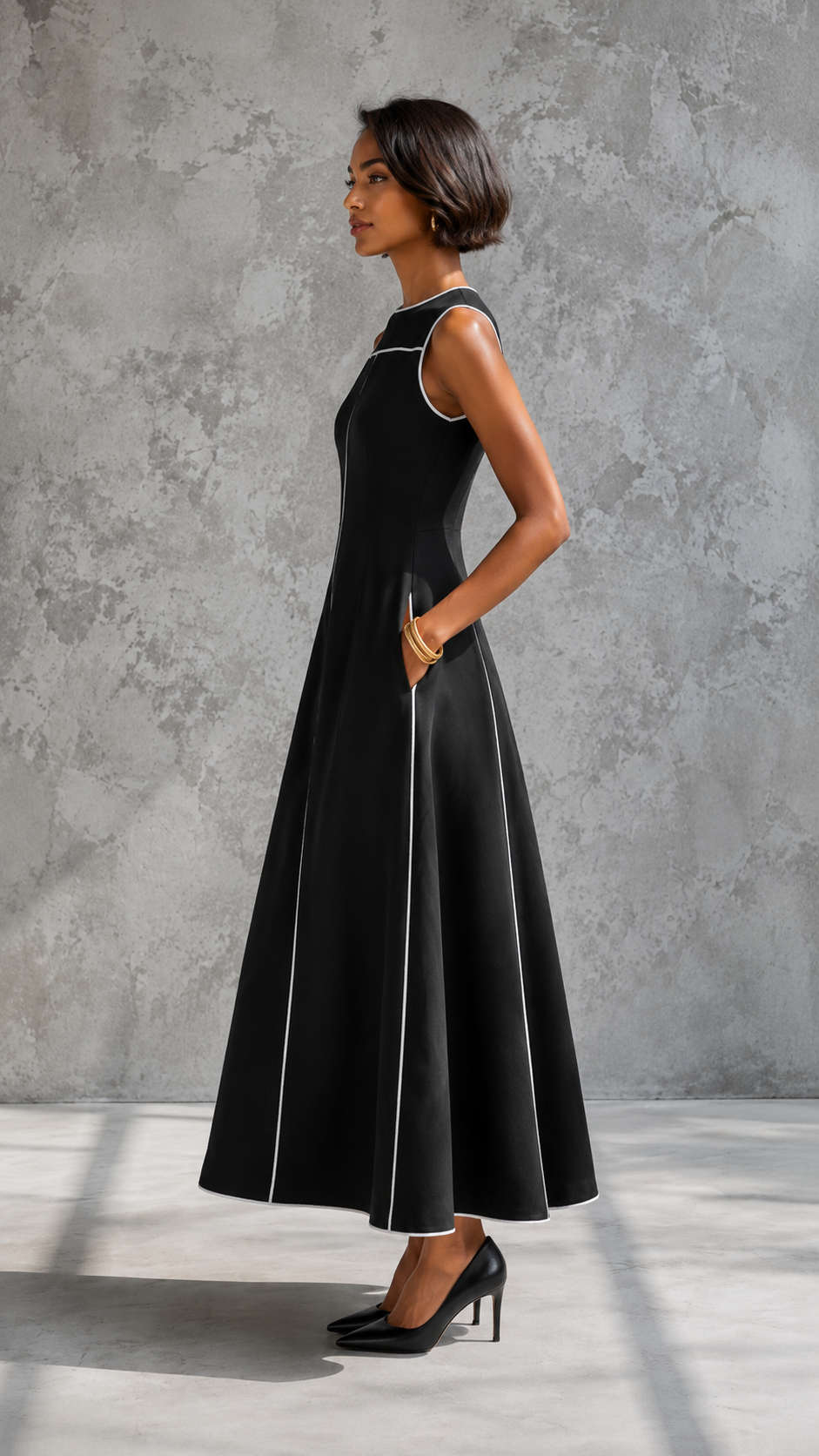 Contrast Trim Midi Dress