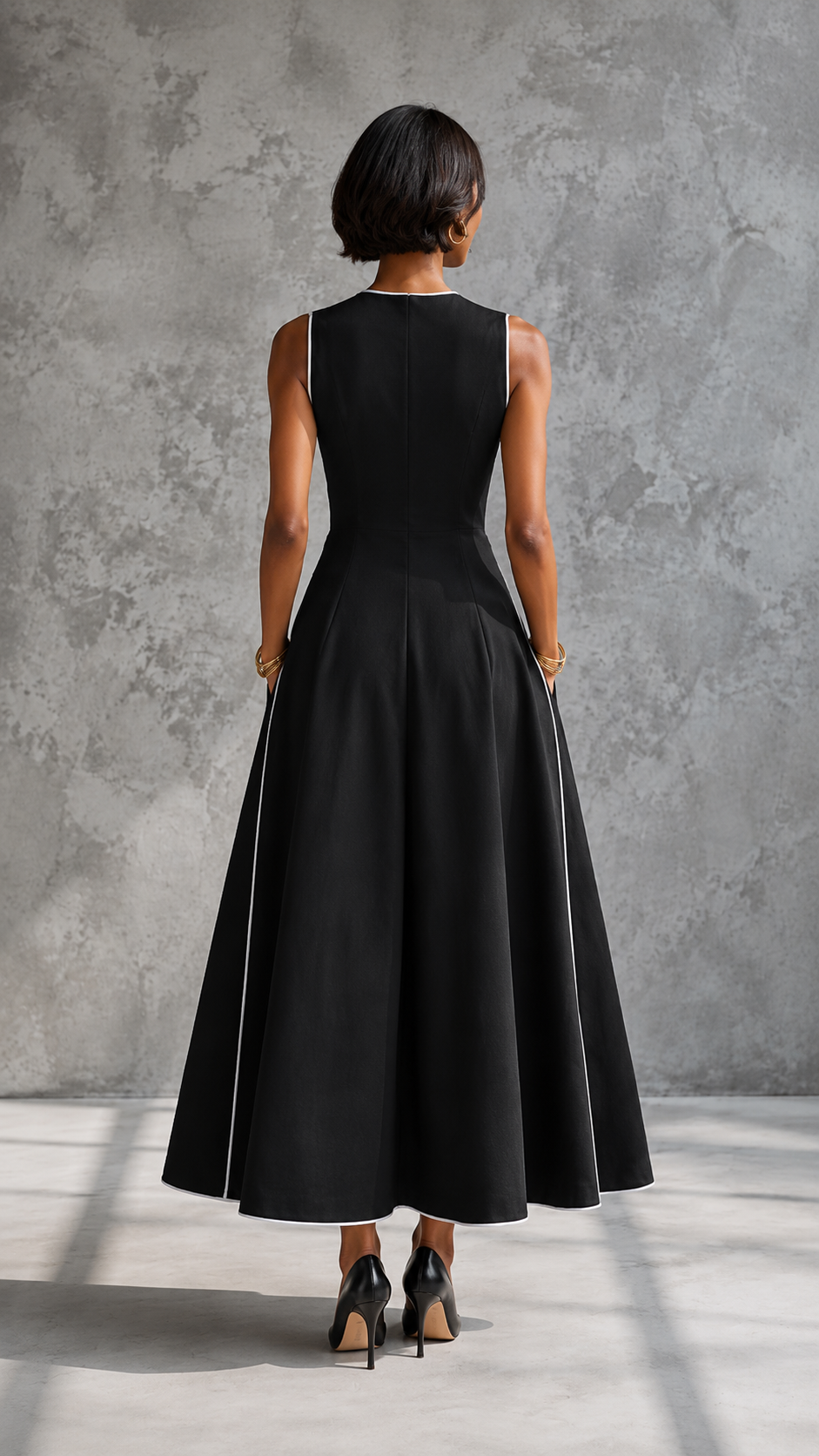Contrast Trim Midi Dress