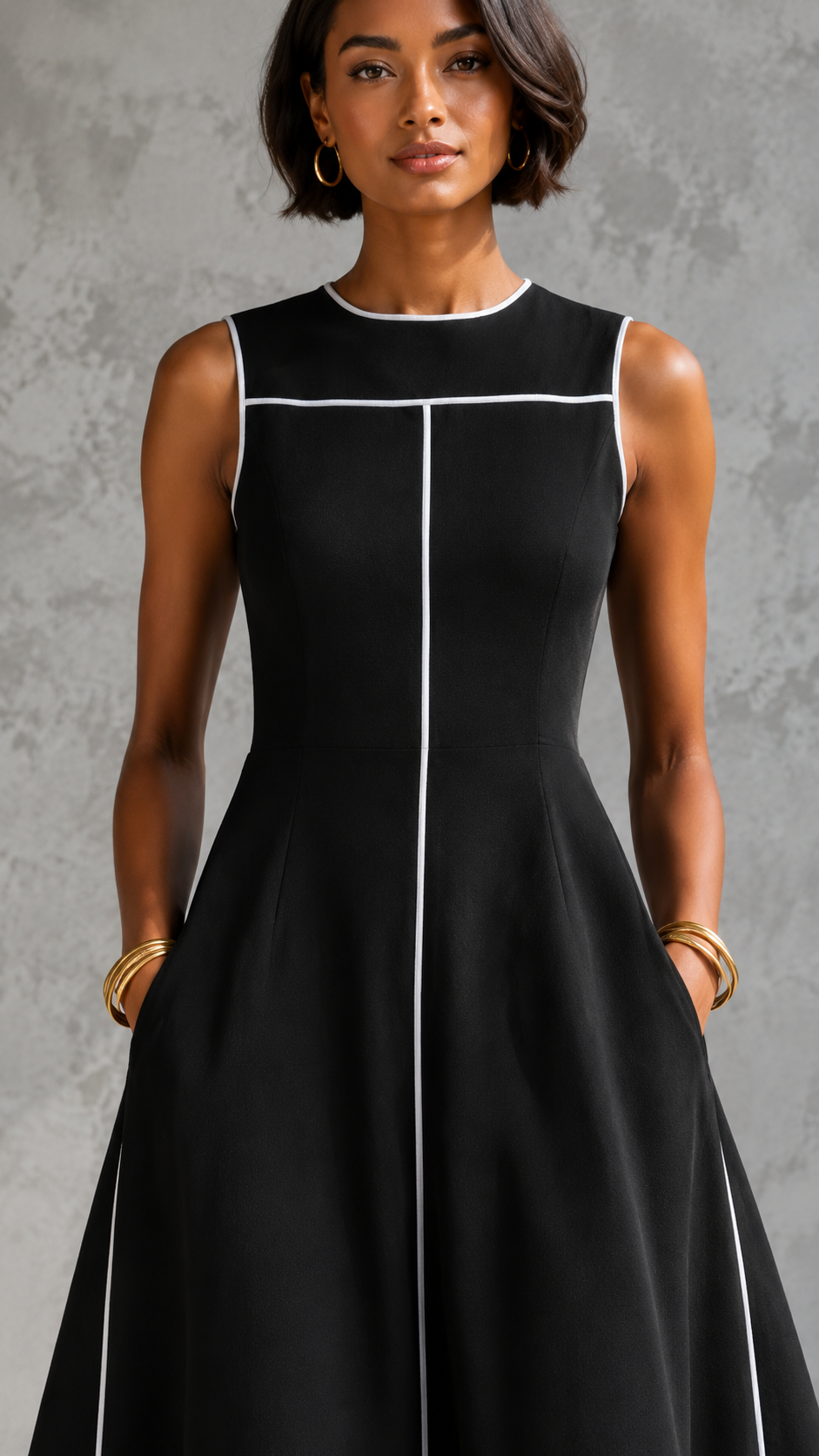 Contrast Trim Midi Dress