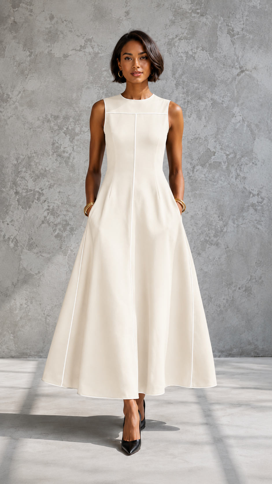 Contrast Trim Midi Dress
