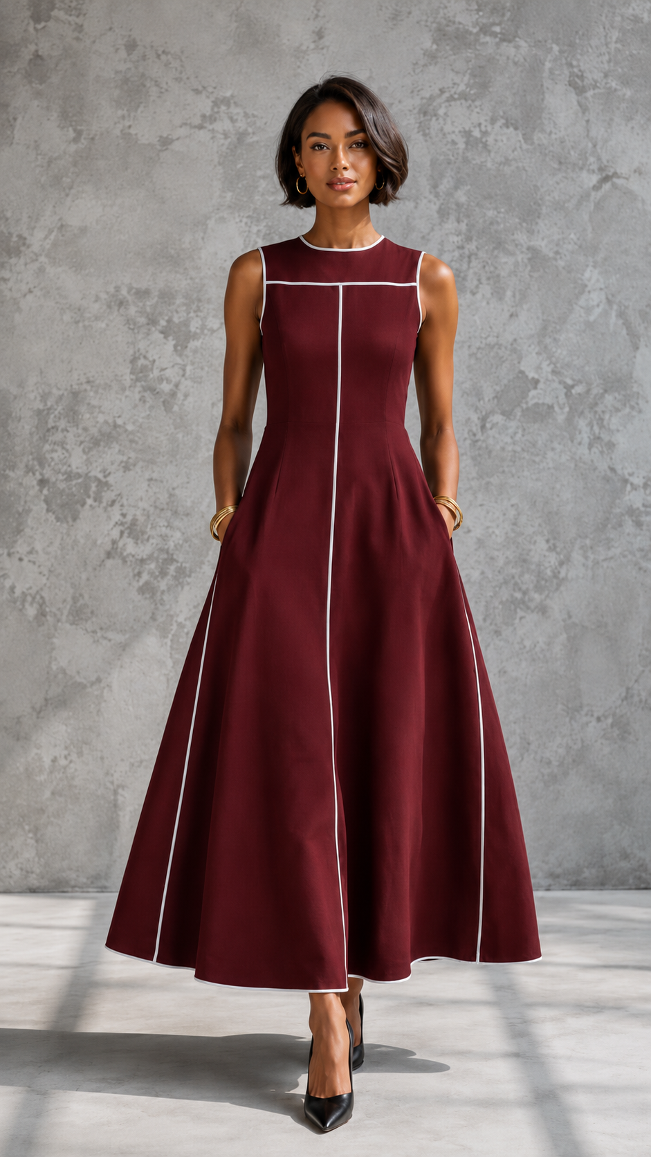 Contrast Trim Midi Dress