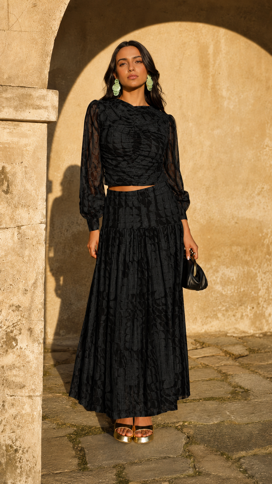Ruched Printed Maxi Set