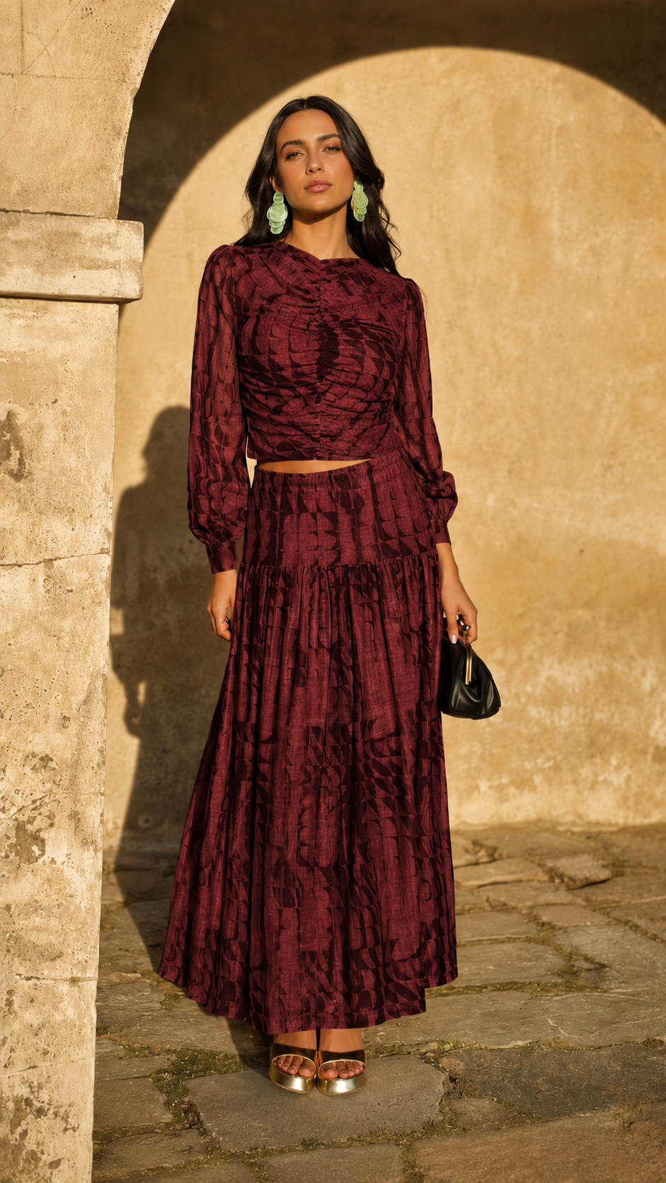 Ruched Printed Maxi Set