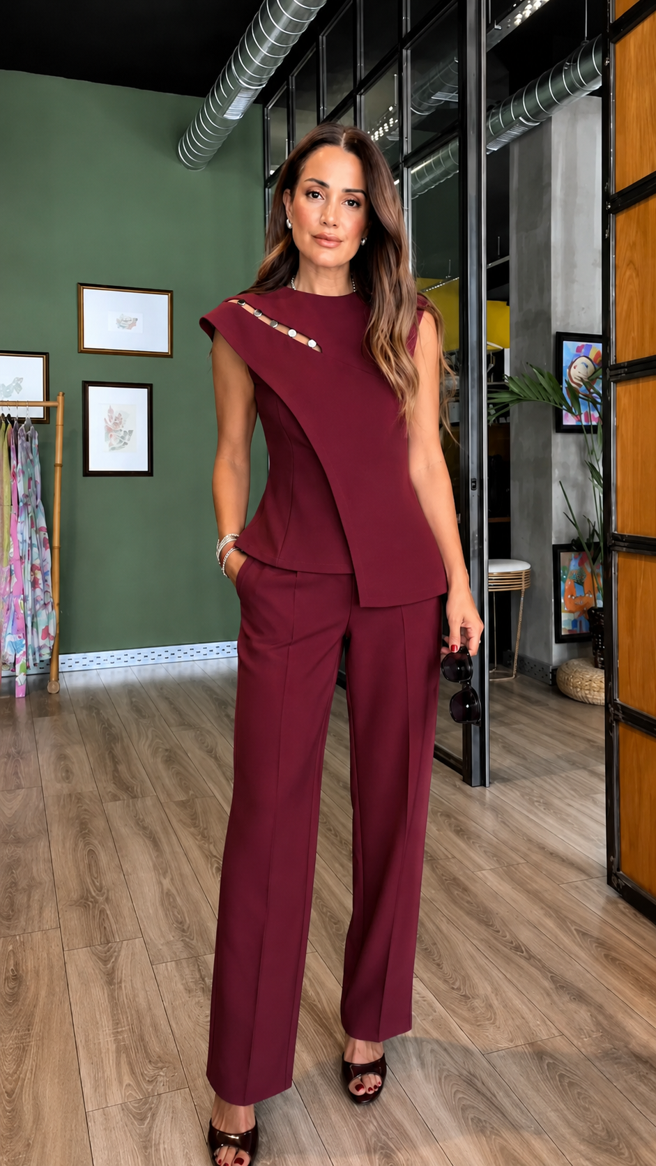 Asymmetric Button Pant Set