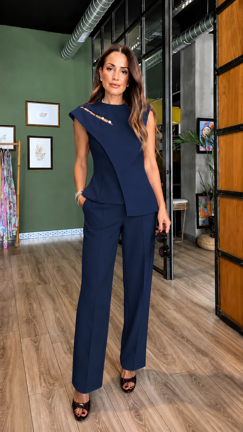 Asymmetric Button Pant Set