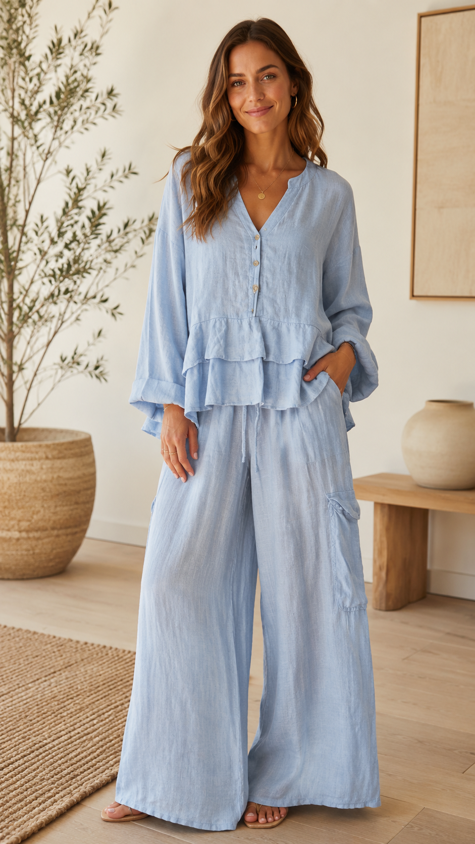 Linen Ruffle 2-Piece Set